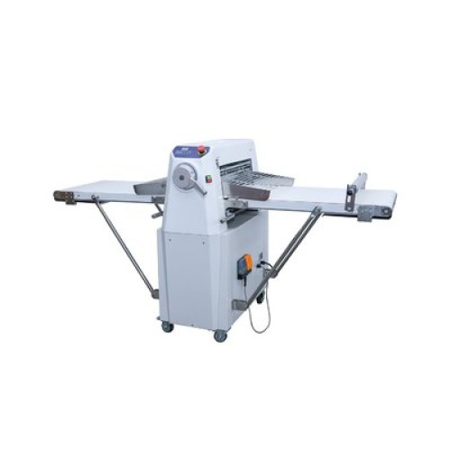 Тісторозкатка підлогова HURAKAN HKN-DRF520, стрічка 520 мм, конв. стіл 1930 мм, товщина 1–36 мм, сталь (пофарб.), габ. 2426×1042×1142 мм