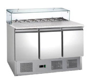 Саладета Hurakan HKN-GXSD3GN-GC, 3-дверна 342 л, гранітна стільниця, нерж. сталь AISI 201, +2/+8°C, 1365×700×1075 мм, для кафе