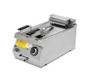 Електрична фритюрниця TATRA TEF.47, 18 л, 2 корзини (250×130×110 мм), габарити 400×730×300 мм, 10.5 кВт/380 В, термостат 100–180°С, зливний кран