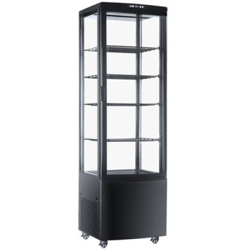 Холодильна вітрина Hurakan HKN-UPD218B 218 л, +2…+8 °C, чорна, 4 полиці, цифровий дисплей, R290, 515×485×1615 мм, для магазинів і кафе