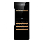 Винна шафа HURAKAN HKN-WNC470CDW, 200 пляшок, 445 л, двозонна 5–20°C, LED, 4 дерев'яні полиці, скляні дверцята, замок, 595×710×1850 мм