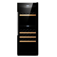 Винна шафа HURAKAN HKN-WNC470CDW, 200 пляшок, 445 л, двозонна 5–20°C, LED, 4 дерев'яні полиці, скляні дверцята, замок, 595×710×1850 мм