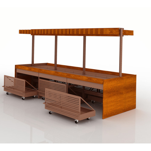 Гондола овочева Modern Expo з виїзними кошиками, 2280х1400х1500 мм, метал/ДСП, острівна, 6 кольорів, для магазинів та супермаркетів