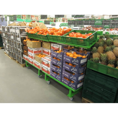 Овочева гондола Modern Expo 1490х1235х1620 мм з подіумом, зелена, метал, пристінна, стелаж для овочів, Україна