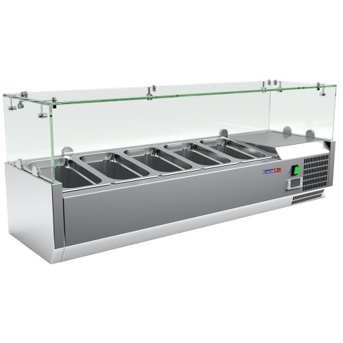 COOLEQ настольная холодильная витрина VRX 1200х330, 5×GN1/4, 32,6 л, +2…+8 °C, 1200х330х240 мм, гарантия 12 мес, Китай