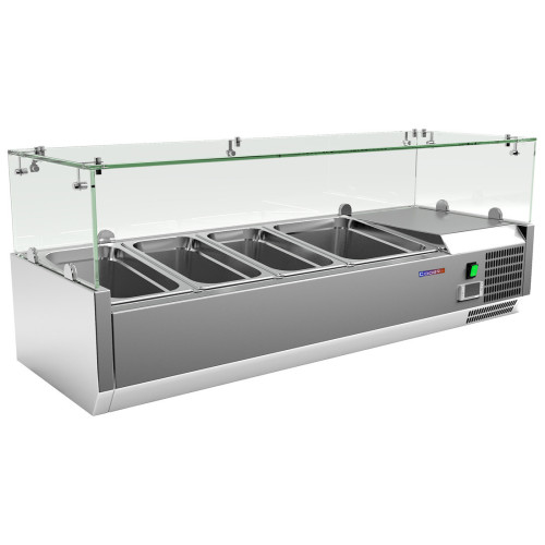 Настольная холодильная витрина COOLEQ VRX 1200/380, 1200×380×240 мм, 40,3 л, +2…+8 °C, 3×GN1/3+1×GN1/2, R600a, Китай, 12 месяцев гарантии