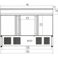 Стіл холодильний для піци COOLEQ PS300, 3 двері, 400 л, +2…+8 °C, 8×GN 1/6, R290, 1365×700×1010 мм, Китай, для піцерій