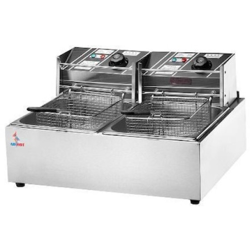 Фритюрниця AIRHOT EEF8+8 економ, 2 ванни 8+8 л, 5.6 кВт 220В, +60–+200°С, гарантія 12 міс, Китай, габарити 570×450×360 мм для кафе й ресторанів
