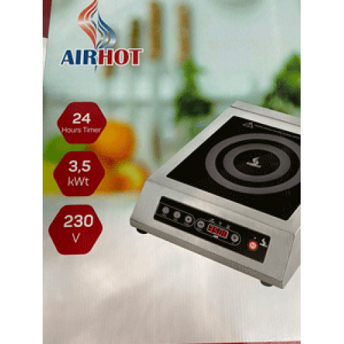 Индукционная плита AIRHOT IP3500 T, 3.5 кВт 220 В, макс. нагрузка 25 кг, +60…+240 °C, таймер 24 ч, 2 вентилятора, гарантия 12 мес, Китай, 5 кг, 355×400×105 мм