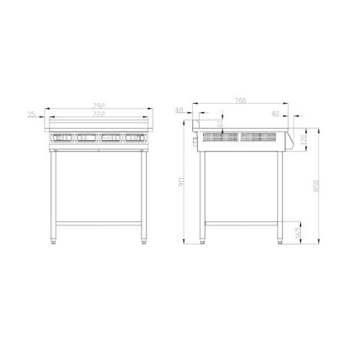 Индукционная плита Indokor IN3500-4pro на подставке, 4 конфорки по 3,5 кВт, 380 В, сенсорно-механическое управление, 792×740×911 мм