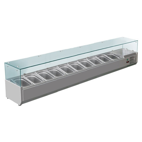 Вітрина настільна холодильна COOLEQ VRX 2000/330 — 10×GN1/4, +2…+8°C, 2000×330×240 мм, 12 міс гарантії, для ресторанів і магазинів