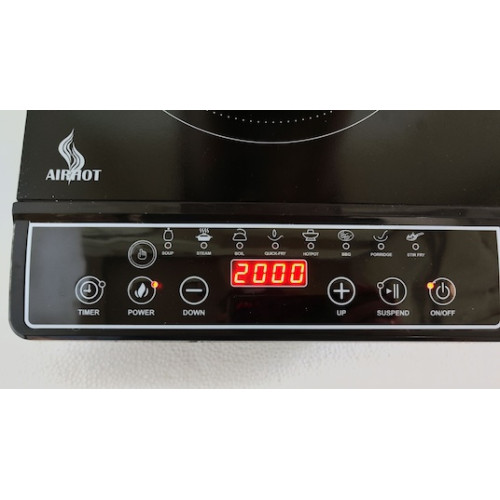 Плита індукційна AIRHOT IP2000 SLIM, 2,0 кВт, 220 В, +60–240 °C, 280×360×68 мм, таймер 3 год, макс. навантаження 20 кг, 12 міс, Китай