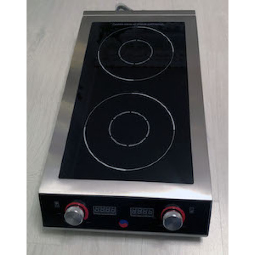 INDOKOR IN7000 D індукційна плита подвійна, 2 конфорки 3,5+3,5 кВт, керамічна поверхня, сенс.-мех. керування, 390х713х123 мм, 220 В, Корея