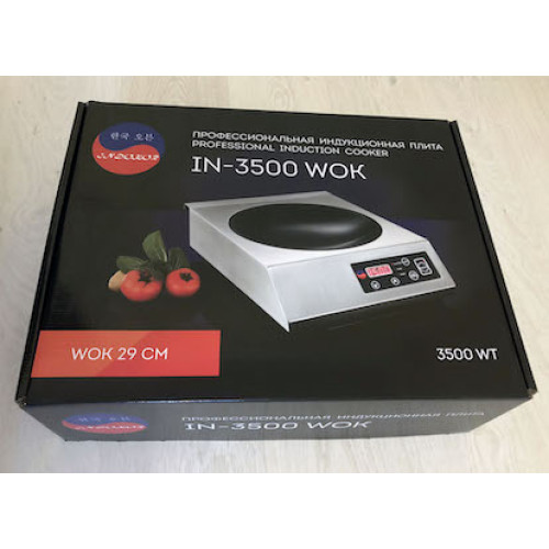 Плита індукційна INDOKOR IN3500 WOK, 3,5 кВт, конфорка Ø290/46 мм, таймер 180 хв, 60–240°C, електронне, 340x433x127 мм, Корея, 12 міс