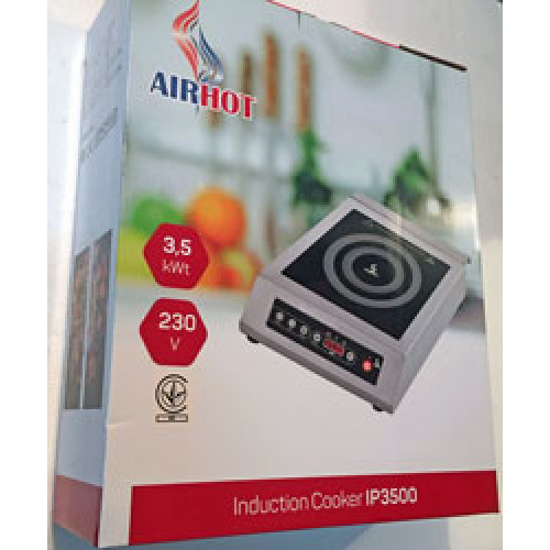 Індукційна плита AIRHOT IP3500, 3.5 кВт/220В, +60–+240°С, макс 25 кг, таймер 3 год, 355×400×105 мм, 12 міс, Китай