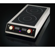 INDOKOR IN7000 D індукційна плита подвійна, 2 конфорки 3,5+3,5 кВт, керамічна поверхня, сенс.-мех. керування, 390х713х123 мм, 220 В, Корея