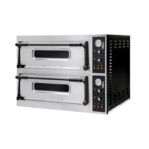 Печь для пиццы ITPIZZA MS44, 2-камерная (8×Ø32 см), камера 660×660×140 мм, 50–455°C, механическое управление, 380 В, 9.4 кВт, Италия, гарантия 12 мес, габариты 975×924×745 мм, вес 122 кг