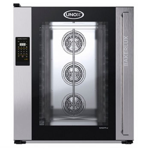 UNOX пароконвекционная печь XEFR-10EU-ELRV-DR 10 уровней дека 600×400 мм LED управление 15,5 кВт 800×829×952 мм Италия 12 мес подключение воды