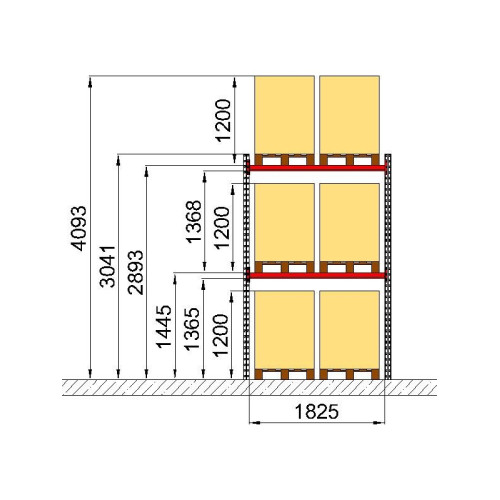 Палетний стелаж Modern Expo 3041х1825х1100 мм, приставна секція, навантаження до 1600 кг, 2 палети на рівень, порошкове фарбування, Україна
