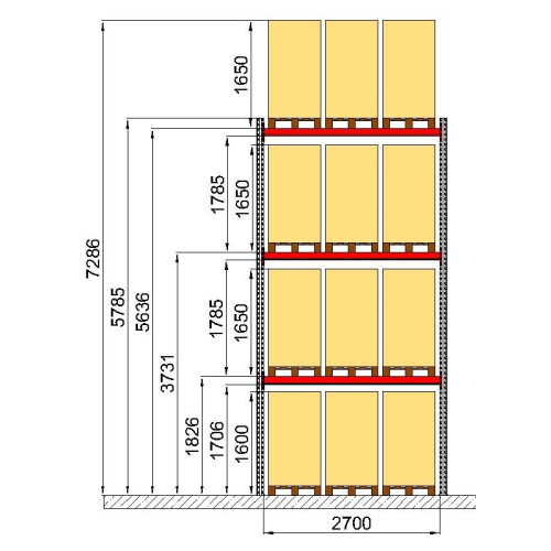 Палетний стелаж Modern Expo 5785х2700х1100 мм, основна секція, 4 рівні, навантаження до 2400 кг, порошкове фарбування, Україна