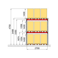 Палетний стелаж Modern Expo 3499х2700х1100 мм, приставна секція, 3 палети на рівень, навантаження 2400 кг, порошкове фарбування, Україна