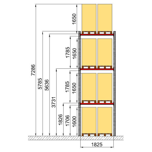 Палетний стелаж Modern Expo 5785x1825x1100 мм, основна секція, 4 рівні, до 1600 кг/рівень, порошкове фарбування, Україна