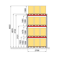 Палетний стелаж Modern Expo 4870х2700х1100 мм, приставна секція, 3 палети на рівень, навантаження до 2400 кг, порошкове фарбування