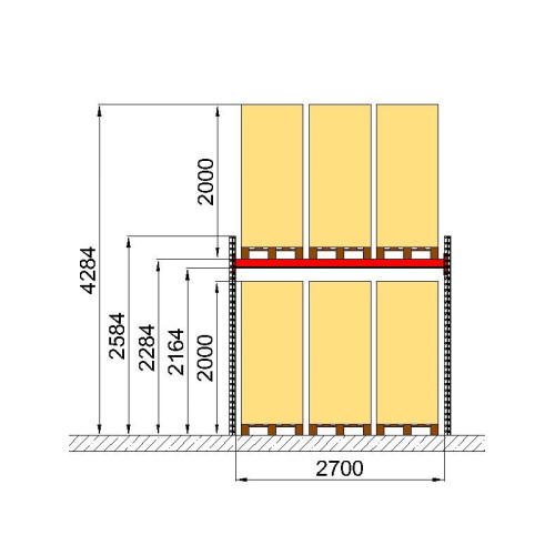 Паллетный стеллаж Modern Expo 2584x2700x1100 мм, основная секция, 3 паллеты на уровень, нагрузка до 2400 кг, порошковая покраска, Украина