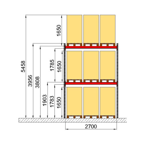 Паллетный стеллаж Modern Expo 3956х2700х1100 мм, основная секция, 3 паллеты на уровень, нагрузка 2400 кг, порошковая покраска, Украина