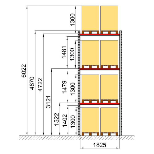 Палетний стелаж Modern Expo 4870х1825х1100 мм, приставна секція, до 1600 кг/рівень, складське зберігання, порошкове фарбування, Україна