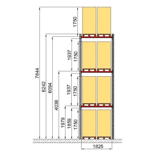 Палетний стелаж Modern Expo 6242x1825x1100 мм, приставна секція, 3 рівні, 1600 кг/рівень, порошкове фарбування, Україна