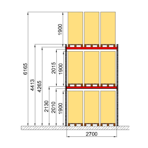 Паллетный стеллаж Modern Expo 4413x2700x1100 мм, основная секция, 3 паллеты на уровень, нагрузка до 2400 кг, порошковая покраска, Украина
