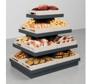 Стелаж острівний прямокутний з ДСП 1100х1300х900 мм, з бортиком та ящиками, для магазину, ДСП антрацит