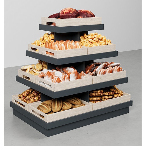 Стелаж острівний прямокутний з ДСП 1100х1300х900 мм, з бортиком та ящиками, для магазину, ДСП антрацит