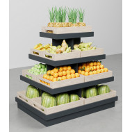 Стелаж острівний прямокутний з ДСП 1100х1300х900 мм, з бортиком та ящиками, для магазину, ДСП антрацит