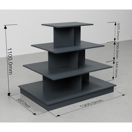Стелаж острівний прямокутний з ДСП 1100х1300х900 мм, для магазину, ДСП антрацит