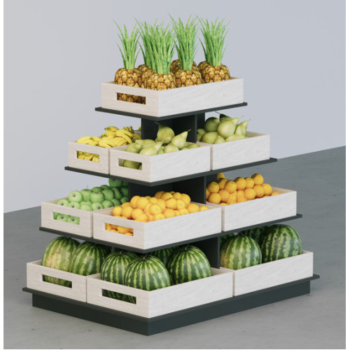 Стелаж острівний прямокутний з ДСП 1100х1300х900 мм, з ящиками, для магазину, ДСП антрацит