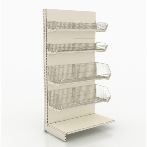 Металевий стелаж з кошиками 1930х1000х400 мм, кремовий, 4 кошики, полиця, для магазину та складу, Україна