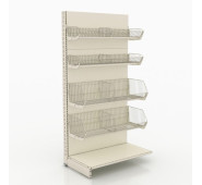 Стелаж із металевими кошиками 2082х1000х500 мм, кремовий, 4 кошики, полиця, для магазину та складу, Україна