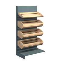 Торговий стелаж хлібний 1930x1000x500 мм, антрацит, дерево/метал, 4 кошики, для магазинів і пекарень, Україна