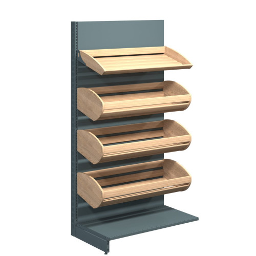 Торговий стелаж хлібний 1930x1000x500 мм, антрацит, дерево/метал, 4 кошики, для магазинів і пекарень, Україна