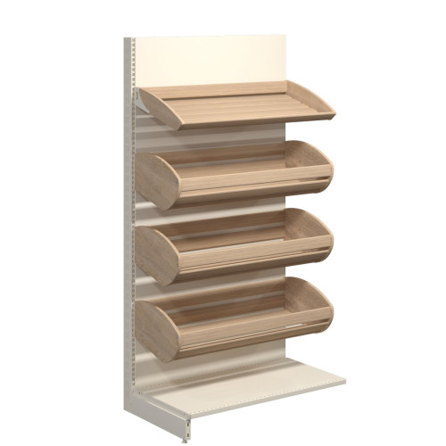 Торговий стелаж хлібний 1930x1000x500 мм, антрацит, дерево/метал, 4 кошики, для магазинів і пекарень, Україна