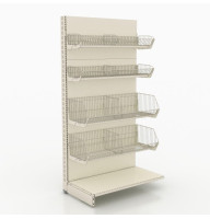 Стелаж із металевими кошиками 2235х1000х500 мм, кремовий, 4 кошики, полиця, для магазину, хліба, овочів, Україна