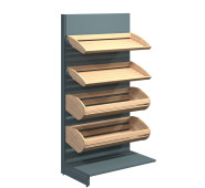 Торговий хлібний стелаж 1930x1000x500 мм, антрацит, дерево/метал, 4 кошики, для магазинів і хлібних відділів, Україна