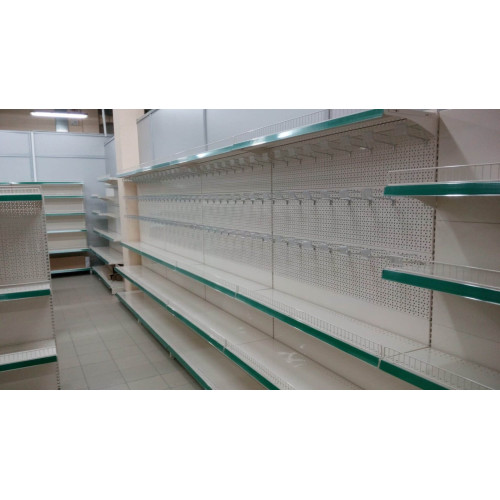 Торговий стелаж з гачками 1930x1000x400 мм, перфорований, металевий, кремовий, для дрібних товарів та аксесуарів, Україна