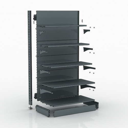 Металевий торговий стелаж пристінний 1930х1000х500 мм, антрацит RAL 7016, 5 полиць, Україна — обладнання для магазину