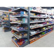 Торговий металевий пристінний стелаж 1473x665x300 мм, 3 полиці, антрацит, для магазину та супермаркету, Україна