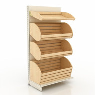 Торговий стелаж хлібний 1930х1000х500 мм, метал+сосна, кремовий, 4 кошики, полиця, Україна – для магазинів і пекарень