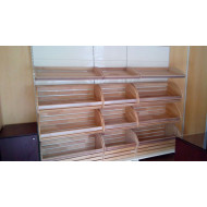 Торговий стелаж хлібний 1930х1000х500 мм, метал+сосна, кремовий, 4 кошики, полиця, Україна – для магазинів і пекарень