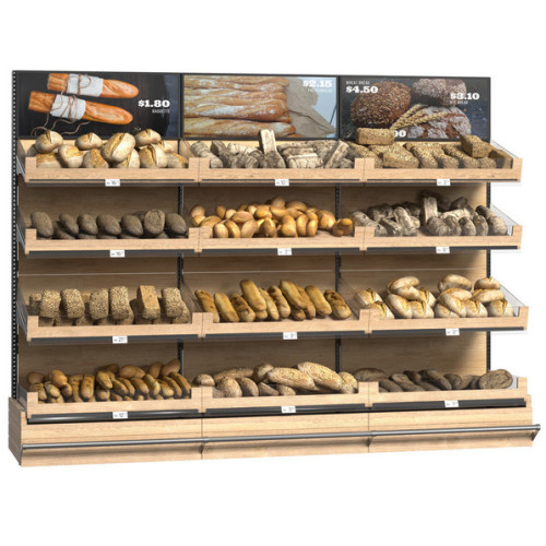 Хлебный стеллаж Modern Expo пристенный 3100х830х2265 мм, металл/дерево,антрацит RAL 7016, для магазина и пекарни